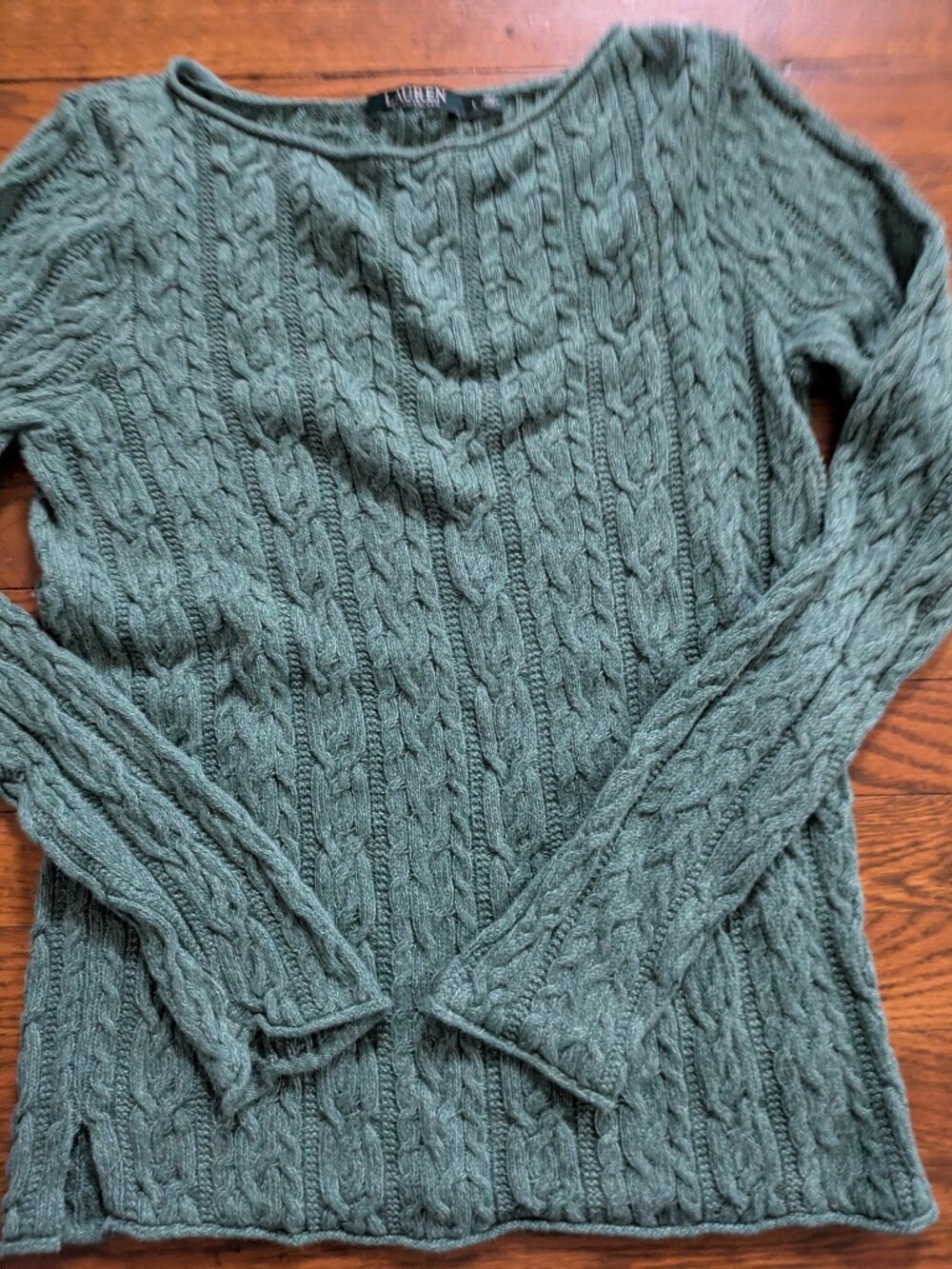 Women’s Cable Knit Boat Neck Green Sweater - Size L